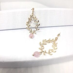 Leaves Pink / Gold Drop Earrings